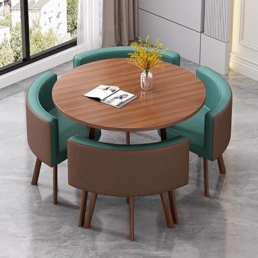 Imagem de Conjunto de mesa e cadeiras que economizam espaço, conjunto de mesa de cozinha redonda de couro, combinação de mesa de recepção e cadeira, com 1 mesa e 4 cadeiras, para sala de estar, cozinha, sala de