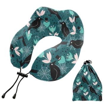 Imagem de Burbuja Almofada de pescoço de flor de corvo para viagem, almofada de viagem de espuma viscoelástica para suporte de cabeça de carro de avião dormindo, lavável na máquina e portátil