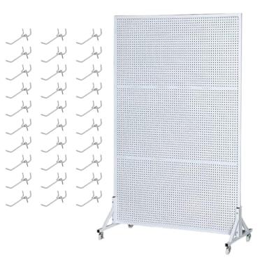 Imagem de Suporte de exibição de metal com 30 ganchos e rodas, rack de exibição versátil para artesanato e varejo, organizador de garagem, 100 x 120 cm - durável e fácil de montar