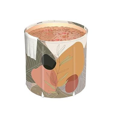 Imagem de ZUOZUIYQ Banheira portátil para adultos com mangueira de drenagem, banheira de chuveiro independente, barril de banho de gelo dobrável, spa adulto para banhos de gelo e imersão (paisagem