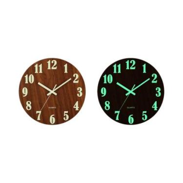 Imagem de Relógio De Parede De Madeira Luminoso Silencioso De 12 Polegadas, Sem 