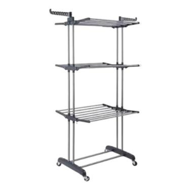 Imagem de Varal de Chão Vertical 3 Andares Dobrável Inox 48kg com Rodinhas - Car