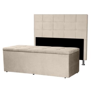 Imagem de Kit Cabeceira E Calçadeira Baú King 1,95m Roma Suede - Pallazio Cor Preto