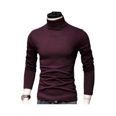 Imagem de Camiseta Térmica Masculina De Inverno Com Gola Alta, Cor Sólida, Quent