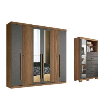 Imagem de Quarto Completo Modu 2 Peças (1GuardaRoupa+1Cômoda) QC363 Jatobá/Grafi