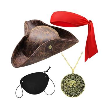 Imagem de Chapéu De Pirata Em material sintético Marrom Vintage Para Fantasia De