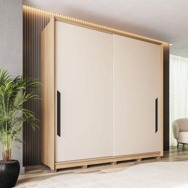 Imagem de Guarda-roupa Casal 2 Portas Correr 100% Mdf Barcelona Off White/Carvalho