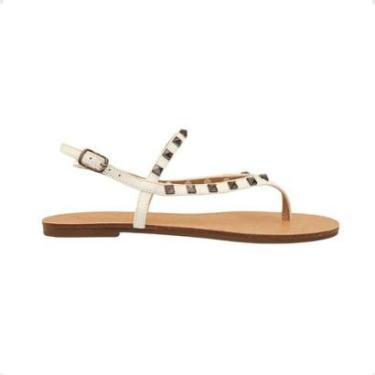 Imagem de Sandália Rasteira Aura Dayane Magalhães Spike Couro Branca-Feminino