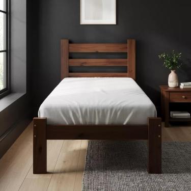 Imagem de Cama Solteiro Com Colchão Madeira Maciça Reforçada Castanho