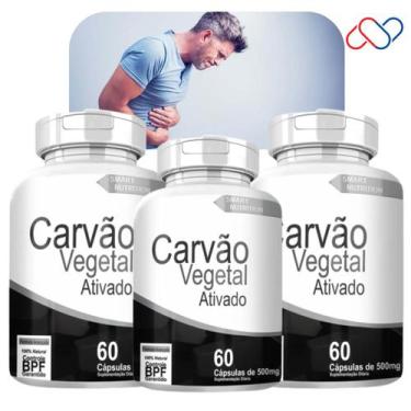 Imagem de Kit com 3 Potes Carvão Vegetal Anti Diarréico Prisão de Ventre Caspas 