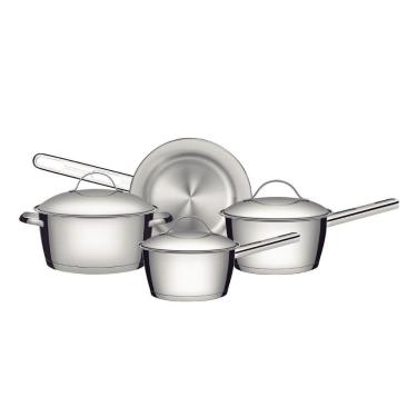 Imagem de Jogo De Panelas Allegra Em Aço Inox Com Fundo Triplo E Tampas De Inox 4 Peças - Tramontina