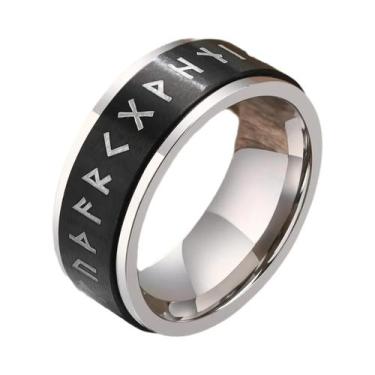Imagem de Anel Giratório Masculino De Aço Inoxidável 6/8mm Com Runas Viking Para