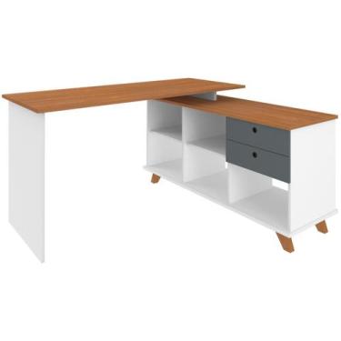 Imagem de Escrivaninha Em L Com 2 Gavetas e 5 Nichos Artany Gold Cor Freijó/Graf