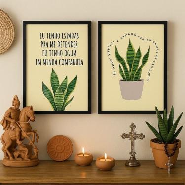 Imagem de Kit 2 Quadros Espada de São Jorge – Ogum e São Jorge 24x18cm - com vidro