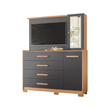 Imagem de Cômoda Quarto Com Painel Para TV Ilhabela 4 Gavetas 2 Portas