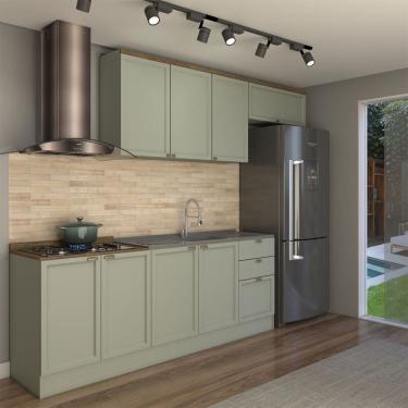 Imagem de Cozinha Competa Omaha 8 Portas 3 Gavetas 100% Mdf Mint/Marrom Claro - Panorama Móveis