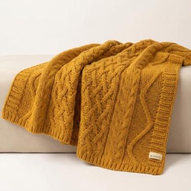 Imagem de Manta de Tricô Para Sofá Poltrona Cobertor Cama Malha Encorpada 150x90cm Usufruto Decoração Sala S05 (Dourado Linhaça)