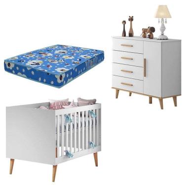 Imagem de Berço Americano e Cômoda Infantil Ludmila Branco Bétula com Colchão Ortobom – Carolina