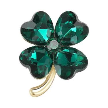 Imagem de Broche Unissex Feminino De Trevo De Quatro Folhas Com Strass E Cristai