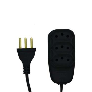 Imagem de Extensão Elétrica Tripla 2 e 5 Metros para Escritório Econômica Preta Ilumi Materiais Elétricos