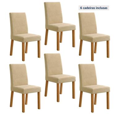 Imagem de Kit com 6 Cadeiras para Sala de Jantar Laini Amêndoa Clean/Creme