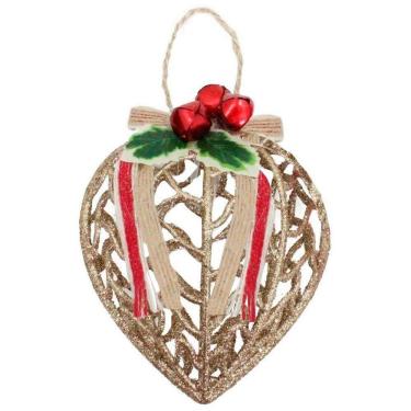 Imagem de Conjunto de Enfeites de Natal Conjunto 6 Peças Decoração Bola Coração Glitter Dourado Outras Marcas