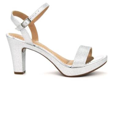 Imagem de Sandália Via Uno Salto Alto Grosso Meia Pata Feminino 034, 38, Prata, 