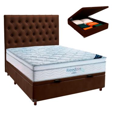 Imagem de Box Bau Blindado + Colchão Casal Freedom Ortobom + Cabeceira