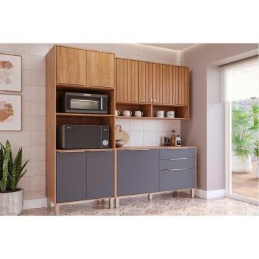 Imagem de Cozinha Completa Divina 8 Portas 2 Gavetas MDF 120cm Titânio com Armário Ripado Superior