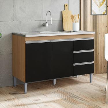 Imagem de Balcão Gabinete Cozinha Andréia 120cm 2 Portas Sem Tampo MDP Amêndoa Preto - Desk Design