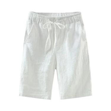 Imagem de Bermudas Casuais Masculinas De Algodão E Linho Respiráveis Para Praia,