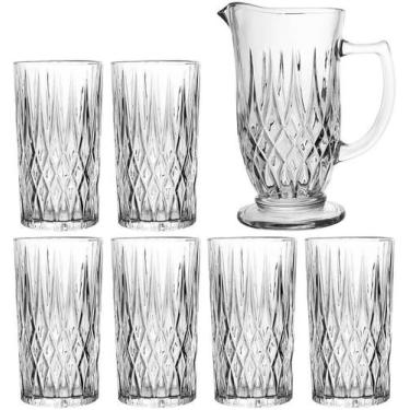 Imagem de Cj  Jarra Com 6 Copos de Vidro Diamante 1L 300ml - Lyor