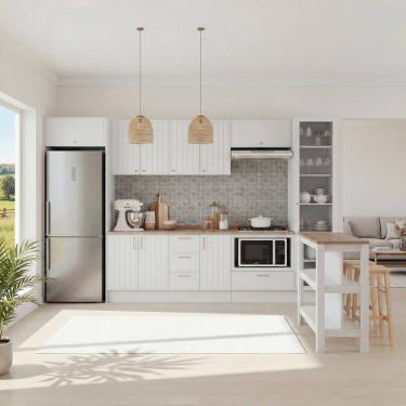 Imagem de Cozinha Modulada 10 Peças com Tampo e Cristaleira e Ilha Marselha CabeCasa MadeiraOrigi...