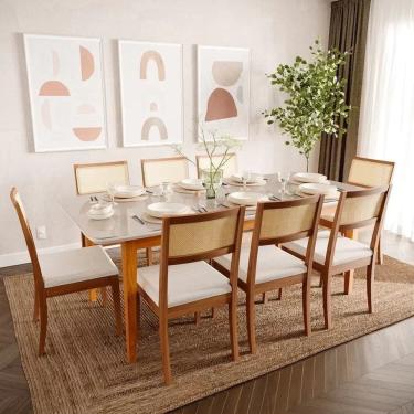 Imagem de Mesa com 8 Cadeiras Madeira Maciça Tampo Mdf e Vidro Tangará Cabecasa Madeiraoriginals...