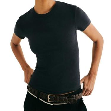 Imagem de Blusa Manga Curta Slim Em Ribana Feminina Hering - 4H31, Preto, M