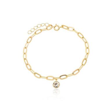 Imagem de Pulseira Feminina Corrente Elos Com Ponto De Luz Banhada a Ouro 18K - 