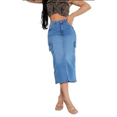 Imagem de Saia longa Feminina cargo - Laifir Deluxe, 38, Azulmédio