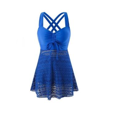 Imagem de Maiô Retrô Plus Size Saia Rendada com Shorts  44-MR - Nuwa Marte, Azul