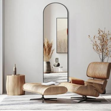 Imagem de Espelho Corpo Inteiro Oval Base Reta Decorativo Moldura Preta 100X36cm