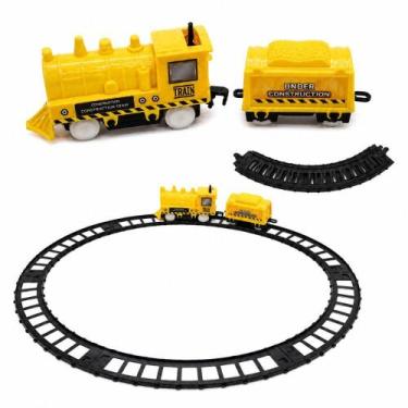 Imagem de Trem infantil clássico com trilhos locomotiva e vagão estilo ferrorama