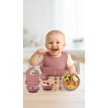 Imagem de Kit Alimentação Bebê Silicone 8 Peças Rosa - Congratulations Store