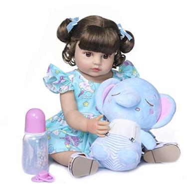 Imagem de Bebê Reborn Silicone, com Pelúcia de Elefante, 55cm- Cor Dos Olhos: (Azul)