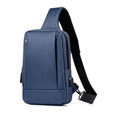 Imagem de HIOD Bolsa transversal multifunções para homens à prova d'água Oxford Peito Bolsas anti-roubo carregamento USB Short Trip Shoulder Messenger Bags, Azul