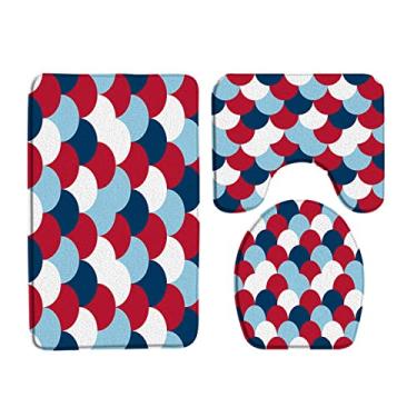 Imagem de Conjuntos de tapetes de banho listrado rosa moda simples tapete de porta de flanela decoração geométrica do banheiro tapete de tampa de vaso sanitário antiderrapante 3 peças/conjunto, 451zw, conjunto de 3 peças, 40x60 cm, conjunto de 3 peças