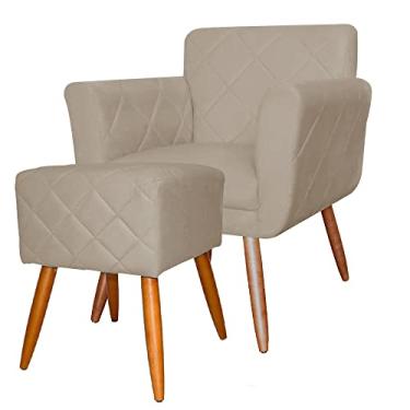 Imagem de Combo Poltrona mais Puff Isabela em Tressê Pés Palito Suede Capuccino - DS Estofados