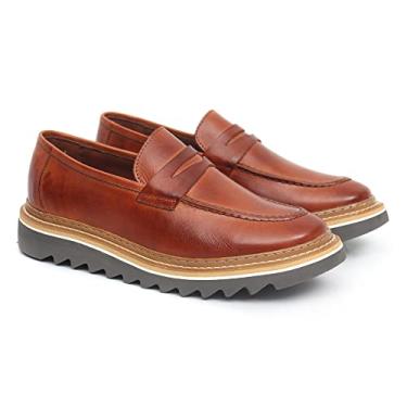 Imagem de Sapato Oxford Masculino Loafer Tratorado Couro Premium Liso cor:Marrom Claro;Tamanho:42
