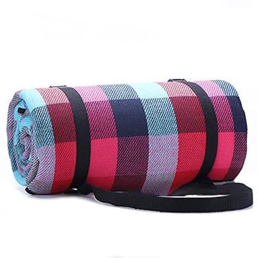 Imagem de Yajun Cobertor de piquenique xadrez portátil almofada grossa grande suporte impermeável ao ar livre dobrável respirável tapete de praia macio piquenique multijogador, azul-vermelho, 300 * 300 cm