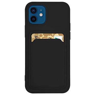 Imagem de Capa de telefone de silicone macio suporte para cartão para iphone 13 11 12 14 pro max mini xs xr x 6s 6 8 7 plus se capa de carteira de doces à prova de choque, preta, para iphone 12 mini