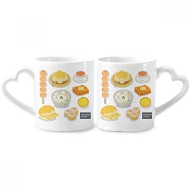 Imagem de Hong Kong Conjunto de canecas de porcelana para casais, culinária local, xícara de cerâmica para amantes, alça de coração