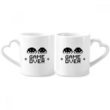 Imagem de Game Over Little Monster Conjunto de canecas de porcelana para casais, copo de cerâmica com alça de coração